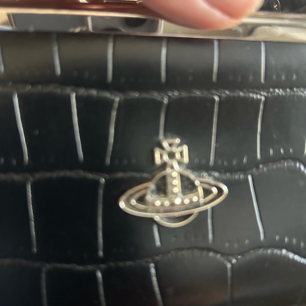 Vivienne Westwood Croc Embossed Frame Bag Black Chain Strap Like New - Picture 3 of 12